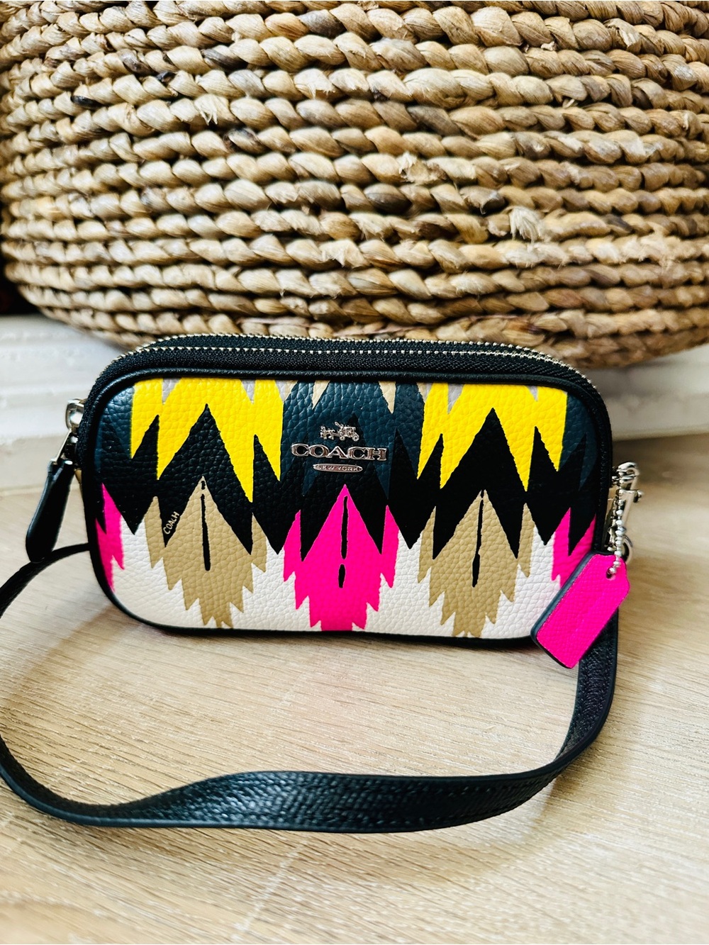 Coach "Hawk Feathers" Double Zippered Mini Crossbody Bag